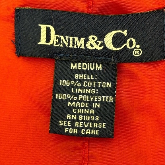 Denim&Co.Red Denim Long Line Jacket Button Front Pockets size Medium Oversized - Picture 8 of 14